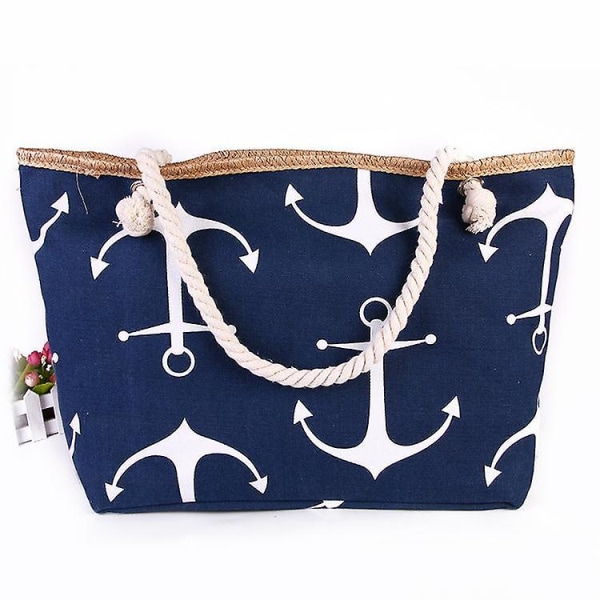 Beach Smile Canvas Kangaskassi Naisten Ankkuri Olki Suuri Rantalaukku Veneily A916-125 Dark blue