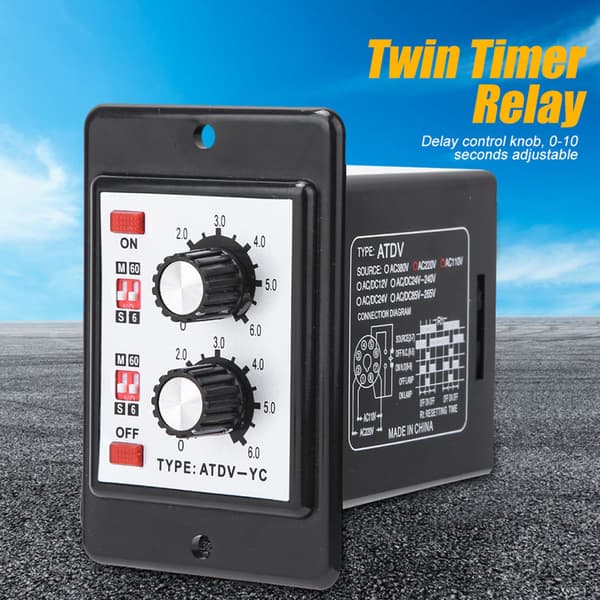 Twin Timer Relæ ATDV-YC 6S-60M 110V 220V AC Tidsafbryder