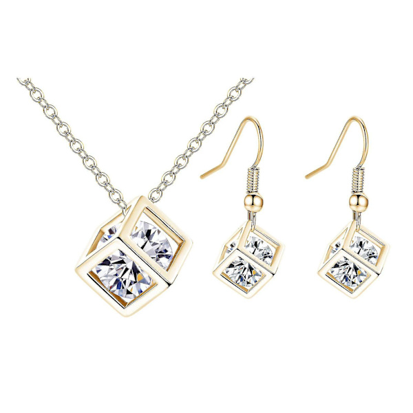 Mode Crystal Drop örhängen halsband Dingla örhängen långa smycken set