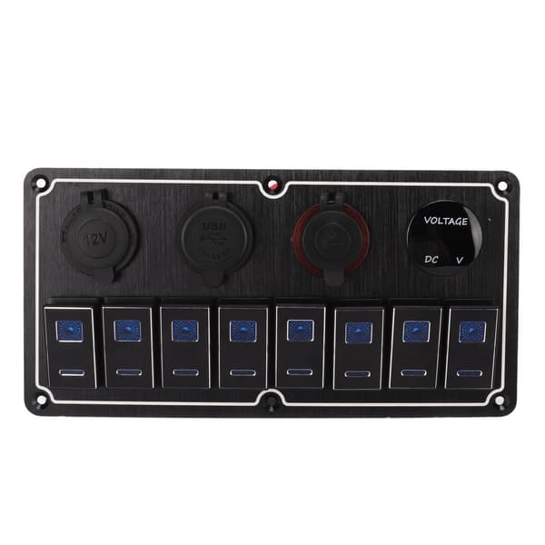 8-girs vippebryterpanel 12 til 24V 2 blå LED med DIY-dekal 5-pinners vanntett for biler bobiler yachter båter