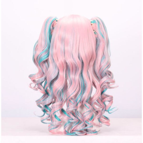 Flerfärgad Lolita Lång Lockig Clip On Ponytails Cosplay Peruk