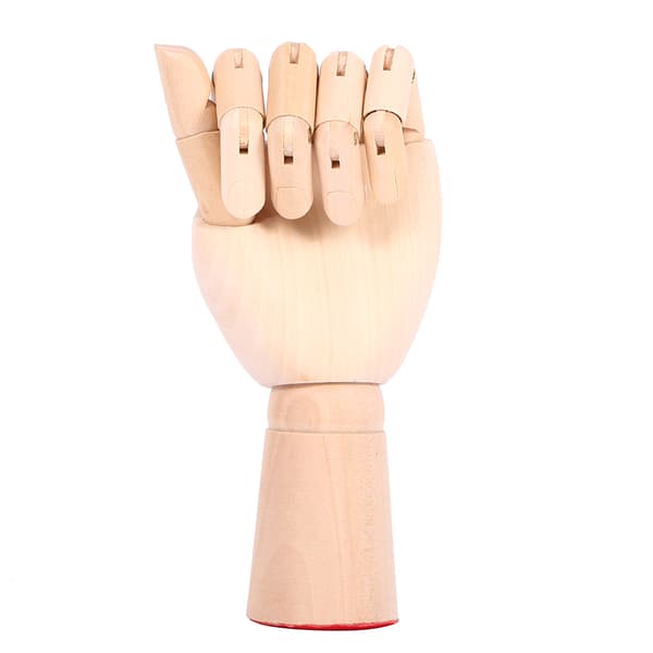 Artikulerad handmodell i trä, vänster hand, ritningshjälp, docka
