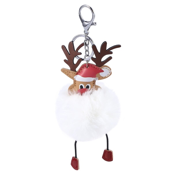 1 stk Christmas Elk nøglering Plys bold nøglering Kreativ tegneserietaske Mobiltelefon hængende vedhæng Rensdyr gavevedhæng Hvid White