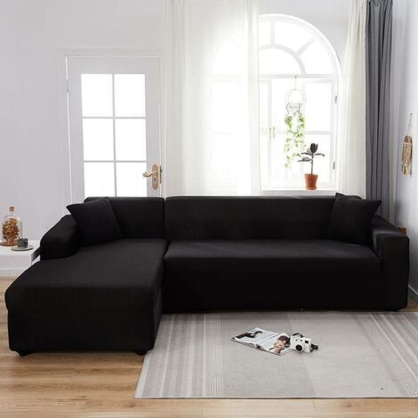 Ensfarvet altomfattende vandtæt sofabetræk, strækstof, sort, 145-185 cm