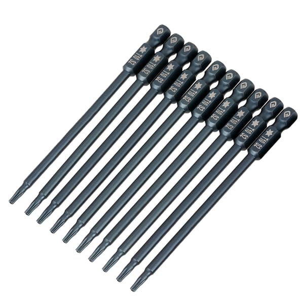 Magnetisk sikkerhedsstjerne skruetrækker bits sæt 10 stk 100 mm 1 4 tommer sekskant skaft T10