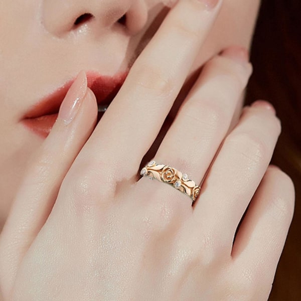 Kvinder Ring Rose Rhinestones Smykker Sparkling Bright Luster Finger Ring til bryllup US 9