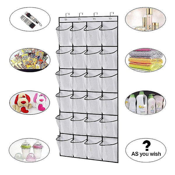 Over The Door Shoe Organizer 24 store netlommer, hvid