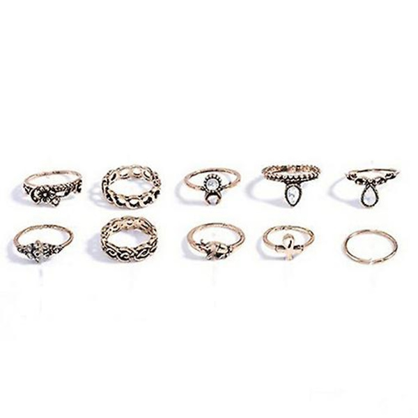 10 stk Kvinders Punk Vintage Hule Blomster smykker Midi Knuckle Ringe Sæt Gold