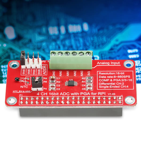 Raspberry Pi 3 2 B Plus 16 Bit ADC Analog til Digital Konverter Modul