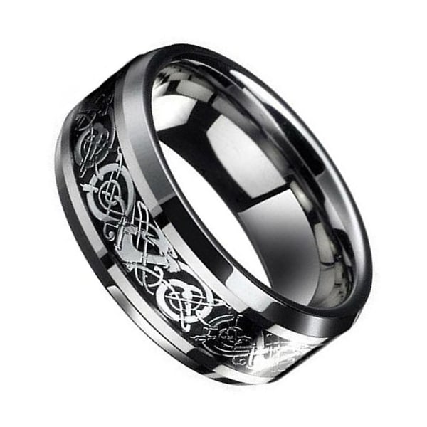 Mode Män Celtic Dragon Carving Titanium Stål Bröllopsring Ring Smycken Present Size 8