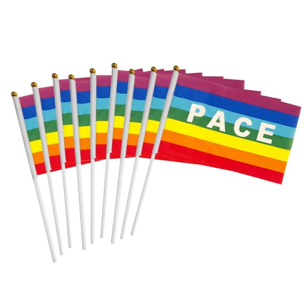 Mini Fredsflagga Regnbåge Pacifist Handhållen Polyester 50 eller 100 Stycken