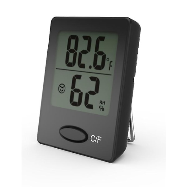 Indetemperatur og hygrometer, sort kabinet