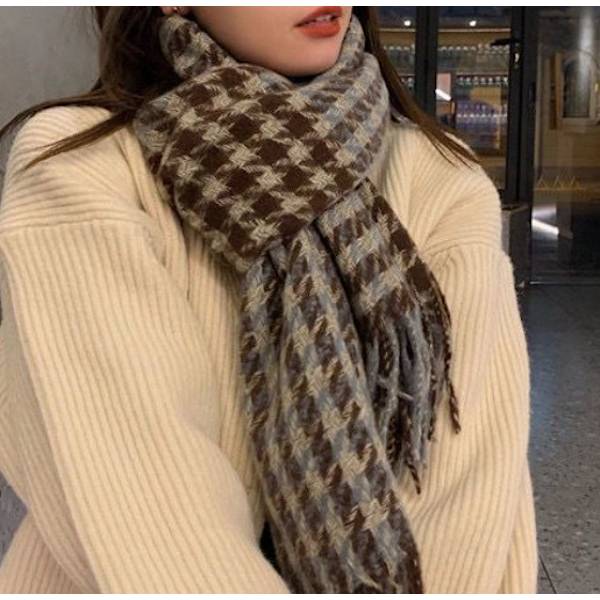 Houndstooth rutig scarf höst och vinter student sjal matchande varm scarf (brun)