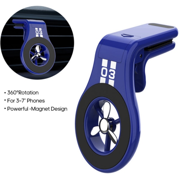 Magnetisk luftutloppshållare, bilhållare för mobiltelefon, fast navigationsfäste (tre generationer av aromaterapihållare [safirblå] med 1 doft