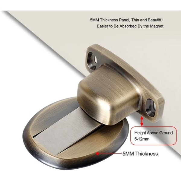 Dørsug 2 stykker stempelfri gulvsugning zinklegering stærk magnetisk anti-kollisions dørprop (guld)