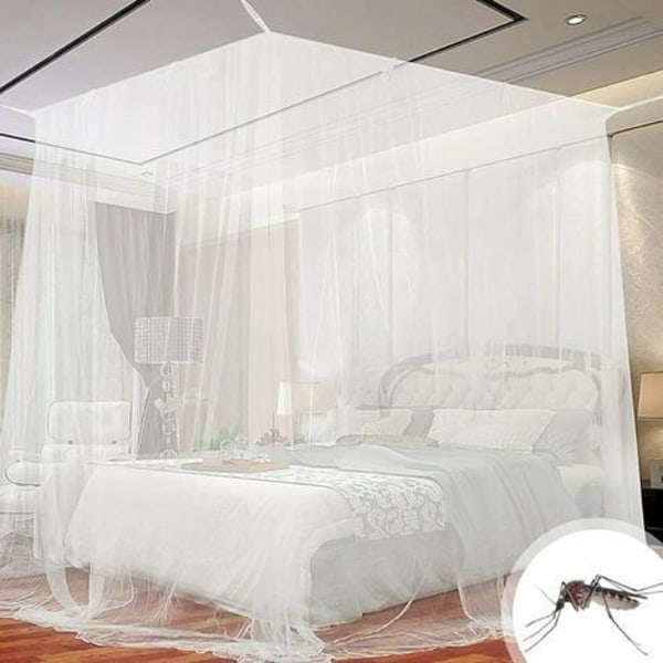 Fyrkantig säng myggnät, himmelssängar i polyester, myggnät för dubbelsäng och enkelsäng med installationsverktyg, Effec