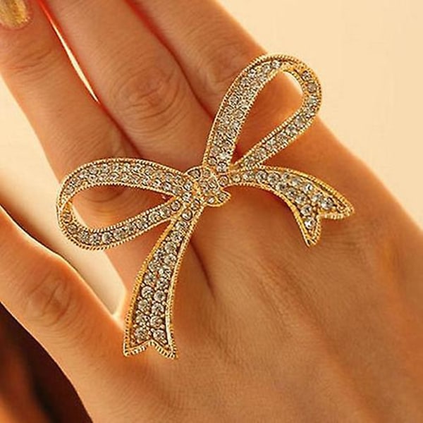Dammode glänsande Rhinestone Big Bowknot Knuckle Finger Ring Smycken Present