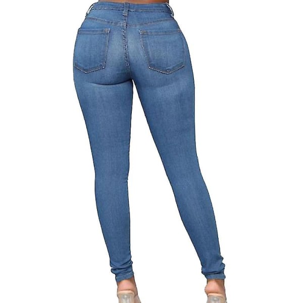 Skinny High Waist Stretch Jeans för kvinnor Blue 2XL