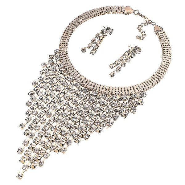 halsband Flerskikts tofs diamant dubbade örhängen krage smycken för bröllop