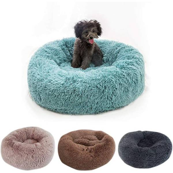 Kæledyrsartikler kattegrus og plys hundestrøelse (mørkegrå diameter 40 cm)