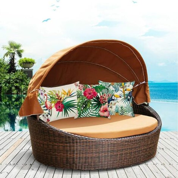 - Cover för utomhusbruk Tropical Flower Plant Flamingo Linne Case Cover 45*45cm