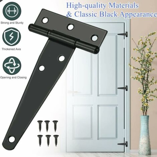 6 set puutarhavajan T-saranoita, taottu teräs, ei ruostu, musta, 15 cm Heavy Duty