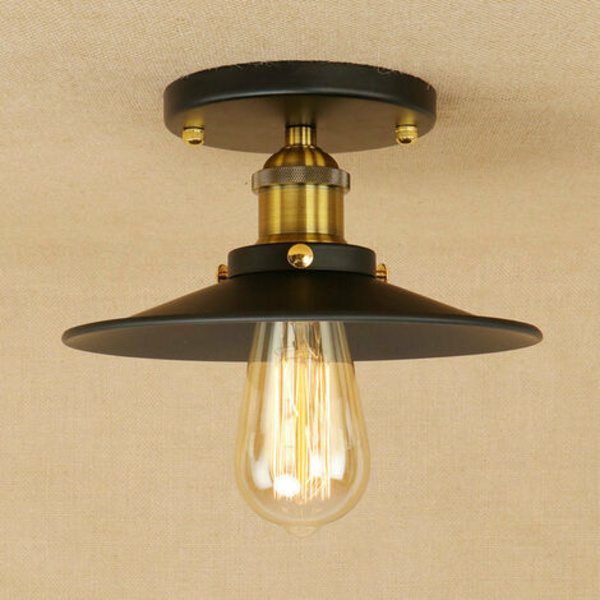 Retro loftslampe med metalskærm, bondegårdsloftslampe til entre loft køkkenbar med LED-pærer (type A)