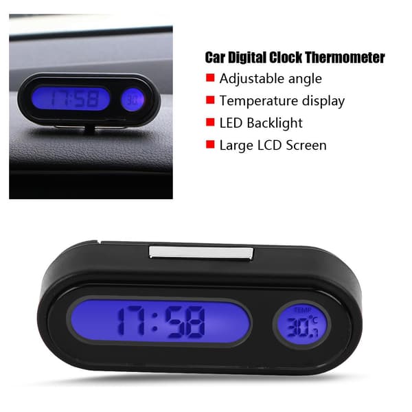 2-i-1 Biltilbehør Mini Elektronisk LED Digital Klokke Termometer Voltmeter