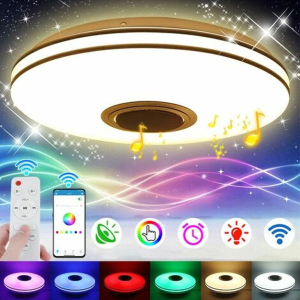 Taklampa 48W 30CM RGB Smart trådlös Bluetooth musikhögtalare APP Dimbar med fjärrkontroll 3000-6500K