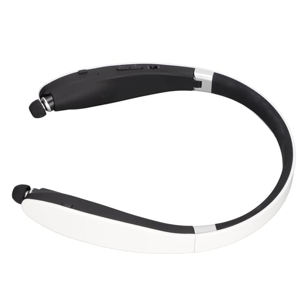 Bluetooth-hörlurar med nackband, hopfällbara, brusreducerande, trådlös mikrofon, vit