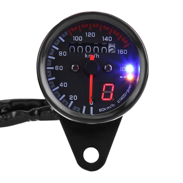 Universal Motorcykel Digital Speedometer Omdrejningstæller LED Indikator Sort