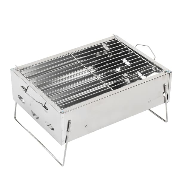 Bärbar hopfällbar kolgrill i rostfritt stål för utomhuspicknick, camping och matlagning