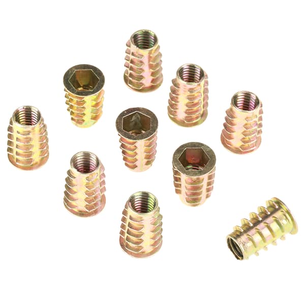 M10x25mm Möbelmuttrar i zinklegering, gängade för träinsats, 10-pack