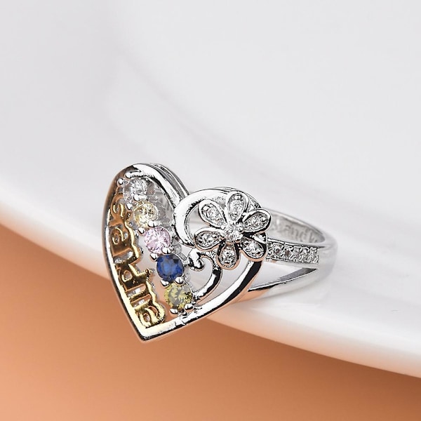 Mormor Brev Hollow Love Heart Strass Finger Ring Smycken Födelsedagspresent US 8
