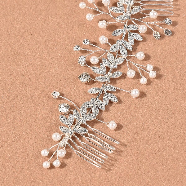 Blomma Lång Insert Kam Strass Inläggning Vintage Elegant Handgjord hårkam För Kvinnor Bröllopsfest Silver