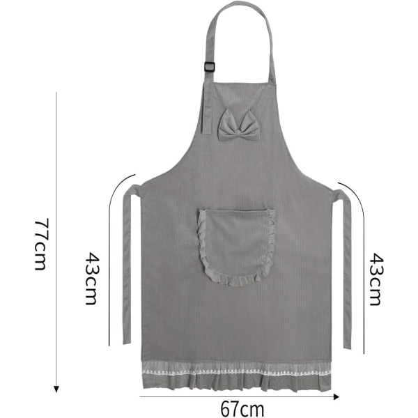 Damförkläde Köksförkläde i bomull med justerbar hals och stor ficka Personligt förkläde för grillmatlagning, bakning, städverkstad, bar, grå