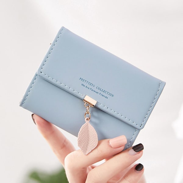 Liten plånbok För Kvinnor Rfid Flickor Plånbok Läder Vegan Löv Pendel Korthållare Organizer Blixtlås Myntväska A916-1149 Light Blue