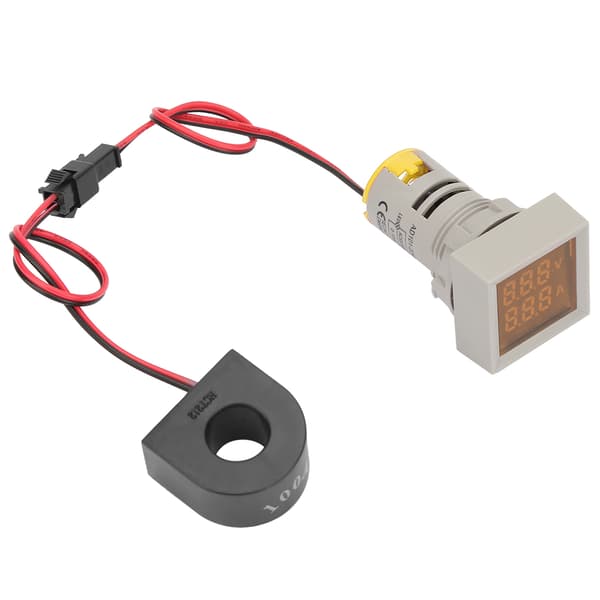 2 i 1 LED Indikatorlys Mini Digital Display Amperemeter Voltmeter Firkantet Signallampe Gul