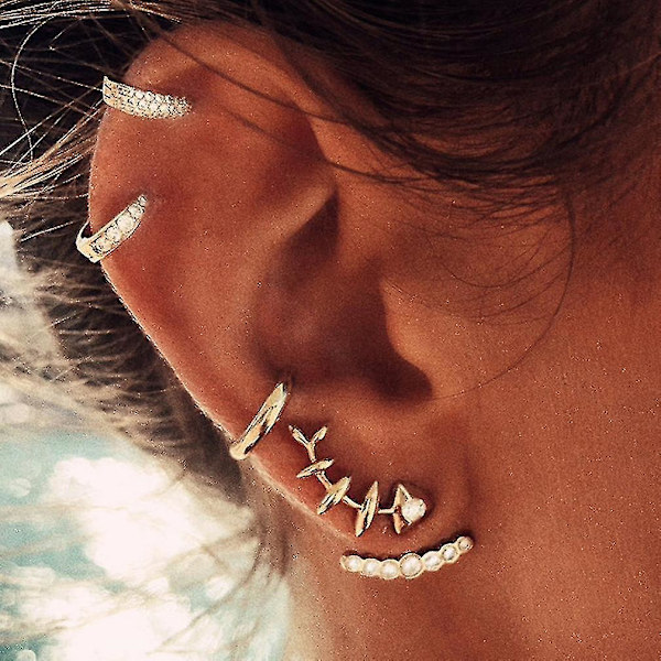 4st Örhängen Set Geometriskt Fiskben Full Diamond Back Hängningar Örondubbar för dagligt bruk