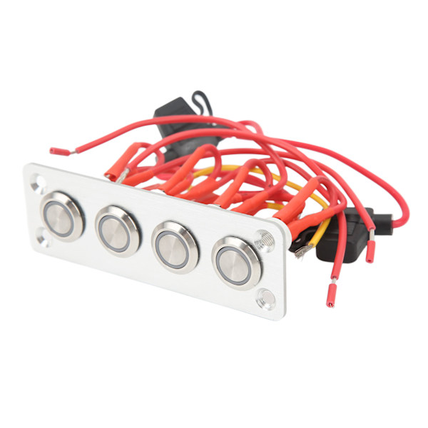 Blåt Lys 4-Gang Switch Panel 12V DC 16A Rustfrit Stål Trykknap til RV Båd
