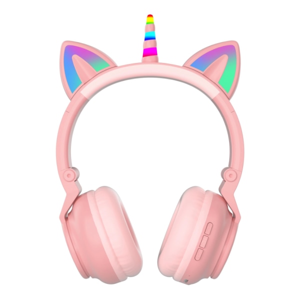 Kiiltävä söpö sarjakuva kissan korvat Langaton subwoofer Yksisarvinen kuulokkeet Bluetooth -kuulokkeet (vaaleanpunainen)