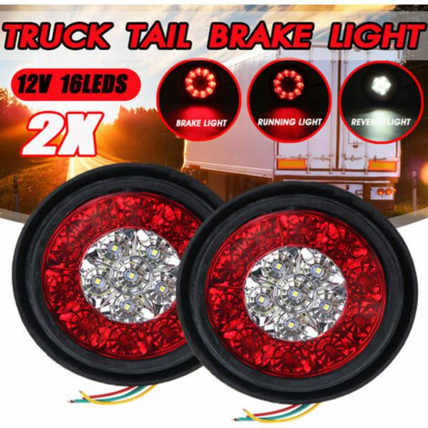 2 stk 12V blinklys 16LEDs bremsestop rund baglygte til lastbil trailer lastbil (hvid+rød)