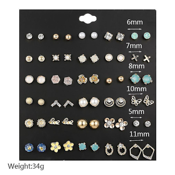 30 par örhängen set Blomma fjäril strass legering zirkon smycken för bröllop
