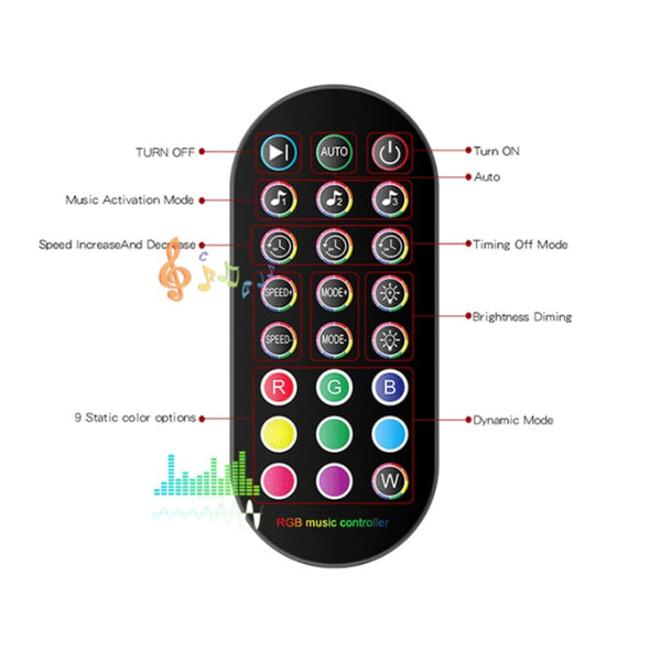 Musical Rhythm Light Strip, 5V USB-bånd (24 knapper 1 meter)