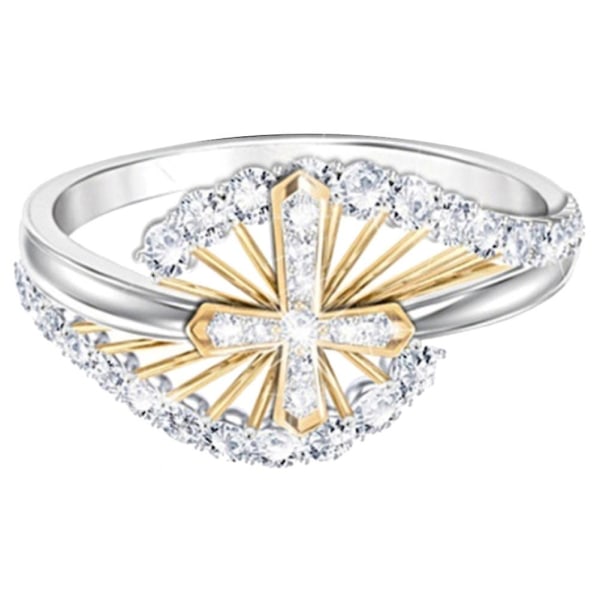 Kvinnor Dual Tone Rhinestone Inläggningar Cross Finger Ring Bröllop Engagement Smycken US 9