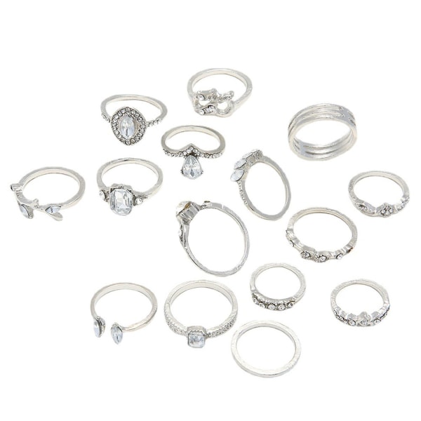 15st Trendig Fingerring Fint utförande All Match Silver Färg Hollow Out Dam Ring för att gå ut