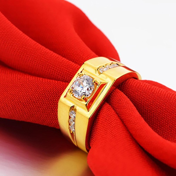 Män Bling Rhinestone Inlagd Bröllopsfest Wide Band Ring Finger Smycken Present Golden US 9