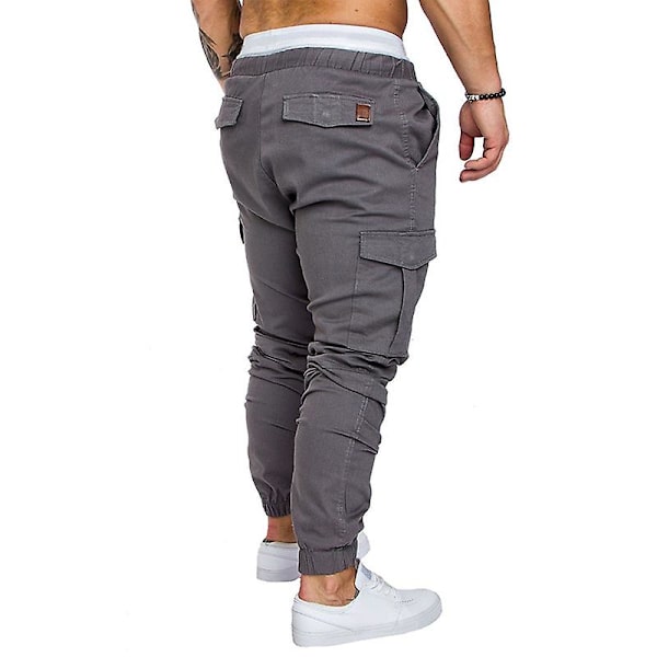 Enfärgade joggingbyxor med dragsko för män Grey M