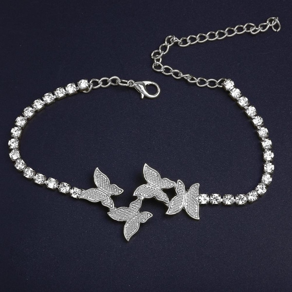 Butterfly Ankelkæde Armbånd Legering Rhinestone Håndled Ankelkæde Elegante smykker Silver