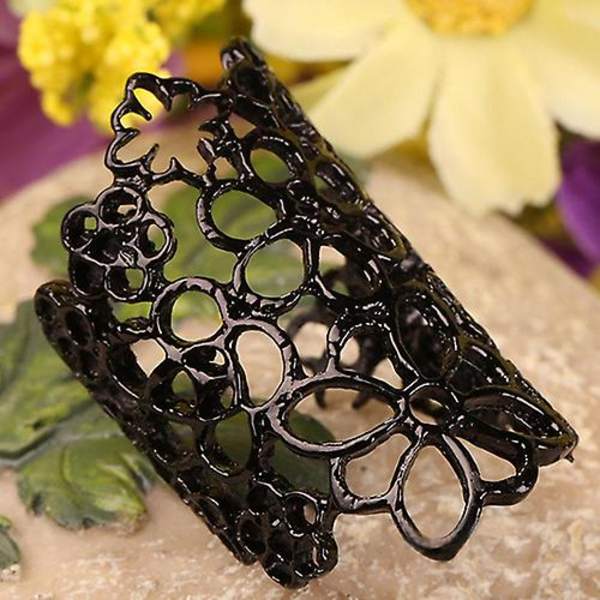 Modesmycken Kvinnor Hollow Flower Legering Justerbar öppning Party Bal Ring Golden